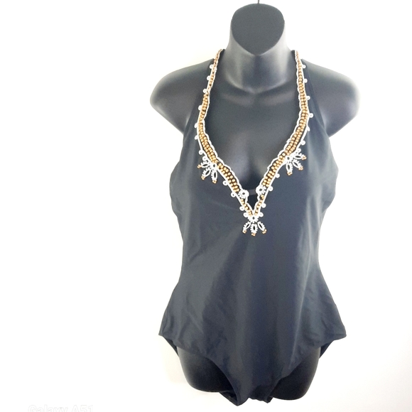 Plus size 16 Fantasized Black Brown  beefed cream Embroidered one piece suite - Picture 7 of 7